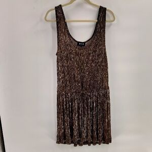 213 by Michelle Kim brown gold & silver metallic shimmer slip sheer dress large